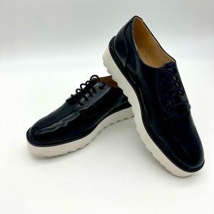 Zara Basic Patent Navy Blue Laced Loafers.